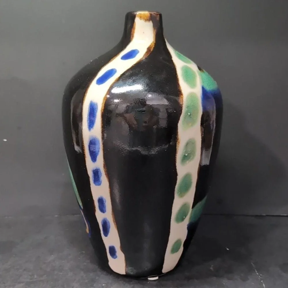 Marked Modernist Porcelain Vase, Vintage Chinese Inspired Jug Asian Accent Decor